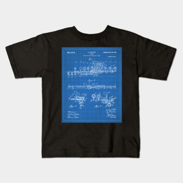 Flute Patent - Musician Art - Blueprint Kids T-Shirt by patentpress